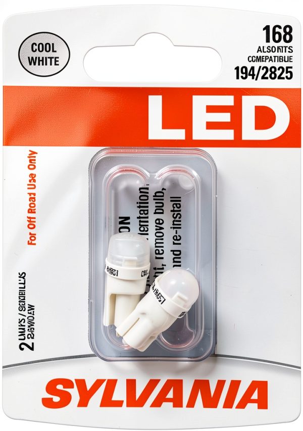 SYLVANIA - 168 T10 W5W LED White Mini Bulb - Bright LED Bulb, Ideal for Interior Lighting - Map, Dome, Cargo and License Plate (Contains 2 Bulbs)-0