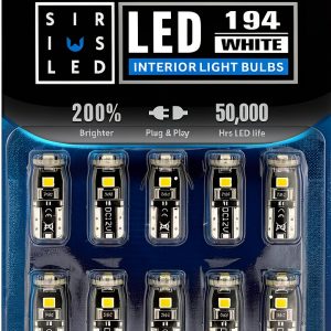 SIR IUS LED 194 LED Bulbs Extremely Super Bright 3030 Chipset for Car truck Interior Dome Map Door Courtesy Marker License Plate Lights Compact Wedge T10 168 2825 Xenon White Pack of 10-0