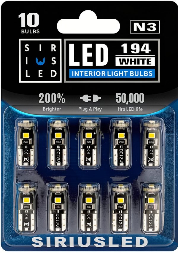SIR IUS LED 194 LED Bulbs Extremely Super Bright 3030 Chipset for Car truck Interior Dome Map Door Courtesy Marker License Plate Lights Compact Wedge T10 168 2825 Xenon White Pack of 10-0